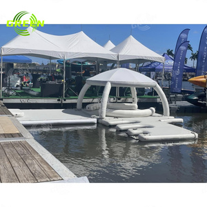 Isla inflable personalizada verde con tobogán flotante, piscina circular cubierta para nadar y bañarse, y silla de aire tipo lounge para coche con techo de lona. - Product Image 3