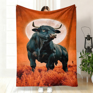 Manta de Franela con Diseño de Toro Corriendo a Través de las Nubes, Manta para Siesta, Cálida, Súper Suave, para el Hogar u Oficina, con Impresión Personalizada - Product Image 1