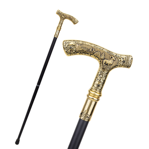 Canne de marche de luxe vintage dorée avec poignée en T, tête de chèvre en alliage et pointe en fer, portable, pour la randonnée en extérieur et la défense personnelle - Product Image 6
