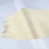Extensions de cheveux humains de qualité supérieure, texture russe, blond blanc, double trame, cuticules alignées, à bandes adhésives