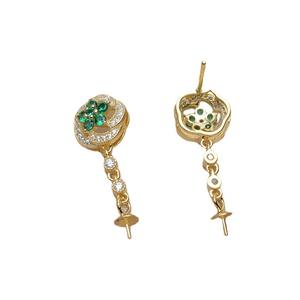 Boucles d'oreilles en argent S925 avec diamants, chaîne simple, boucles d'oreilles en perles pour femmes, support personnalisé en jade, accessoires de bijoux DIY semi-finis - Product Image 5