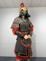 Armure complète en maille noire et rouge de général chinois de la dynastie Ming, tenue de reconstitution historique