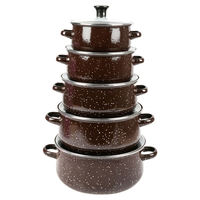 Ensemble de 5 casseroles en émail moucheté, tailles complètes 16/18/20/22/24 cm, couvercle en verre pour tous les besoins de cuisson à domicile