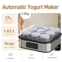 Yaourtière Électrique Automatique en Plastique avec 9 Pots en Verre, 25W, Contrôle de Température, Contrôle par Application, Écologique