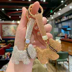 Trendy Cartoon Diamond-Studded French Bulldog Keychain Pendant with Sparkling Design Small Gift for Car Keychain Decoration - Product Image 1