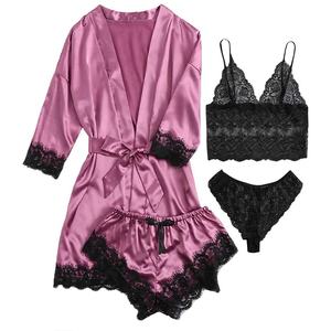 Set di indumenti da <span class=keywords><strong>notte</strong></span> traspiranti taglie forti da donna a maniche lunghe in rosa rossa <span class=keywords><strong>per</strong></span> l'estate e l'autunno - Product Image 1