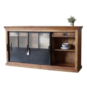 Buffet en bois artisanal traditionnel avec des éléments décoratifs sculptés, idéal pour l'organisation et le style de la salle à manger - Product Image 4