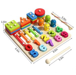 Jouet en bois 4-en-1 : Blocs d'apprentissage des nombres, jeu de pêche, xylophone, planche d'activités sensorielles - Product Image 6