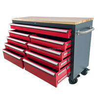 Armoire à outils roulante robuste en acier inoxydable de 46 pouces avec 9 tiroirs à roulement à billes, dessus en bois, verrouillage à clé, certifiée ISO9001