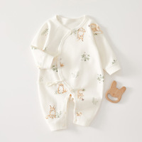 Combinaison bébé unisexe en coton 100% avec imprimé de dessins animés, manches régulières, imperméable, respirante, lavable, fermeture à boucle
