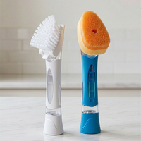 Cepillo para Platos 2 en 1 con Dispensador de Jabón, Mango Recargable y Cabezal de Esponja con Cerdas Reemplazables para Limpiar Ollas, Sartenes y Fregaderos de Cocina