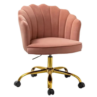 Kursi Rias Beludru Bergaya Glam dengan Roda dan Kaki Krom Emas, Kursi Meja Rias Berlapis Elegan untuk Kamar Anak Perempuan