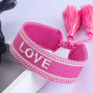 Pulsera tejida trenzada personalizada para mujer, brazalete de tela de Amistad ajustable, hecha a mano, 2023