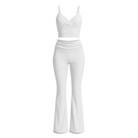 Nouvel ensemble de vêtements de yoga solides, anti-transpiration, avec haut plissé à bretelles et pantalon large d'entraînement 2 pièces en Spandex/Nylon pour femme