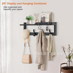 Wooden <b>wall</b>-mounted <b>storage</b> rack, entryway key and coat rack, living room decorative floating wooden <b>hanging</b> rack. - Product Image 2