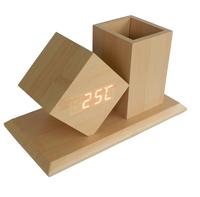 Amazan – support de stylo de bureau, table porte-stylo en bois de bambou, réveil numérique à led avec affichage de la date et de la température, offre spéciale