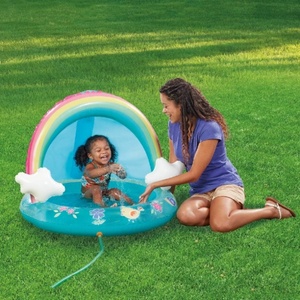 PVC <b>Inflatable</b> Rainbow Spray <b>Pool</b> Float with Canopy 40*30 Inch <b>for</b> Kids Summer Playing with Friends Outdoor Backyard Lawn - Product Image 5