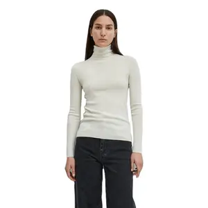 Fabriek Winter Nordic Niche Tot 100% Merino Wol Coltrui Solid Dieptepunt Overhemd Trui Voor Vrouwen