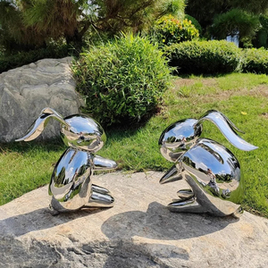 Paisaje de jardín Espejo de acero inoxidable Conejo Combinación Decoración Jardín Abstracto Decoración de piso al aire libre Tesoro - Product Image 1