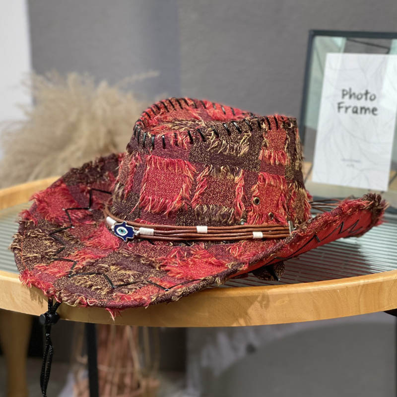 Bandeau Chapeau Bohème En Cuir Synthétique XINGNIAO - Réglable Rétro Cowboy Fedora Turquoise