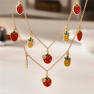 Zierliches Edelstahl-Frucht-Schmuckset für Kinder: Süße Erdbeer-Anhänger Fußkette und Halskette für Hochzeiten & Partys - Product Image 4