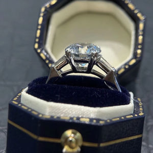 Bagues <span class=keywords><strong>de</strong></span> fiançailles en or 18 carats pour femmes-<span class=keywords><strong>Bague</strong></span> <span class=keywords><strong>de</strong></span> fiançailles en diamant véritable avec bande en or et diamant CZ - Product Image 2