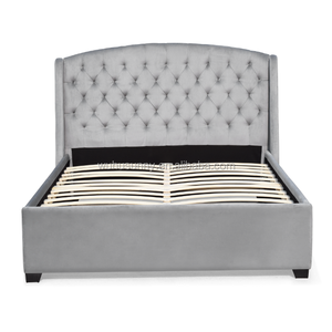 Grote Korting Eenvoudig Europa Ontwerp Kingsize Fluwelen Stof Met Knoop Getuft Hoofdeinde Gestoffeerd Bed - Product Image 1