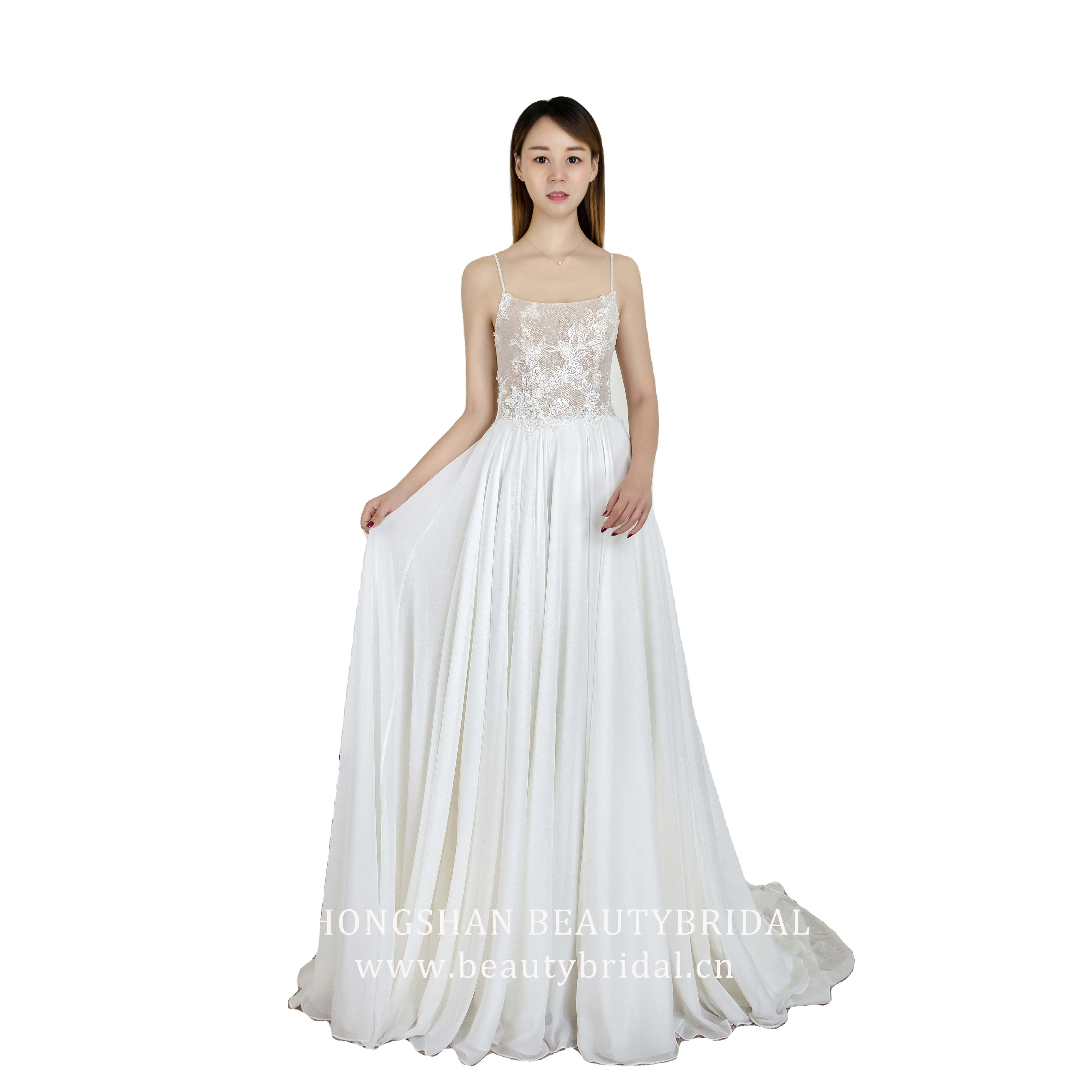 Zhongshan Beauty Bridal newest design of Chiffon wedding dress bridal gown with crystal beading