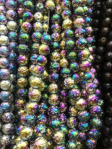 Perles de lave AB revêtues, perles rondes en <span class=keywords><strong>pierre</strong></span> naturelle, perles lisses et polies, accessoires de fabrication de bijoux pour bracelets DIY - Product Image 6