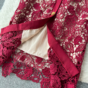 Style d'été léger <span class=keywords><strong>Mature</strong></span> simple boutonnage Robe pour femme à manches courtes Dentelle creuse Impression sexy Taille douce Taille naturelle - Product Image 6