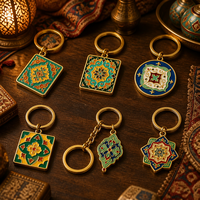 Porte-clés en émail personnalisé OEM ODM, motif géométrique islamique arabe, anneau doré vintage, métal décoratif, cadeau pour sac à main, mosaïque turque