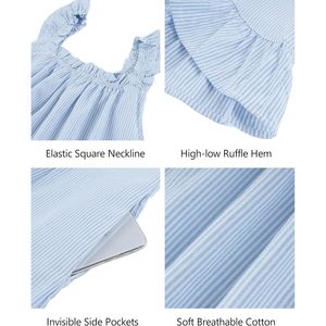 FOXA Women's Cotton Striped Sleeveless Nightgown With Pockets Sleepwear Dress Casual Ruffle Hem House Dress - Product Image 6