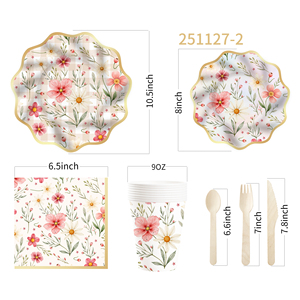 Platos y Servilletas con Diseño de Flores Silvestres DAMAI, Artículos para Fiestas, Platos de Papel Florales, Servilletas, Decoraciones para Baby Shower, Juego de Vajilla - Product Image 6