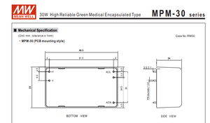 MEAN WELL MPM-30-24 31.2W 24V 1.3A แหล่งจ่ายไฟทางการแพทย์ PCB แบบติดตั้งบนแผงวงจร AC DC โมดูลจ่ายไฟแบบสวิตชิ่งแบบปิด - Product Image 4