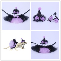 Xinyue Cross-border : Costume de fête d'Halloween pour oiseaux et animaux de compagnie, comprenant un chapeau de lézard de 7 pouces et une jupe en tissu moelleux Kuromi pour reptiles
