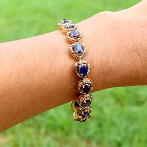 <b>Adjustable</b> Women's Tennis <b>Bracelet</b> with Blue Sapphire Fine <b>Gold</b> Jewellery Handmade Natural Bulk Product - Product Image 5