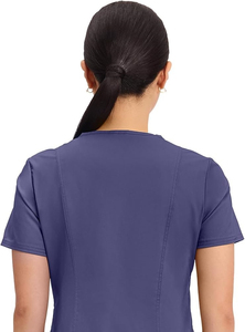 Haut de blouse médicale unisexe à col cache-cœur, 3 poches, extensible dans les deux sens, en tissu sergé durable (polyester + rayonne + élasthanne), pour usage hospitalier - Product Image 3