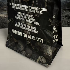 Bolsa negra de impresión digital personalizada con impresión completa y base plana para envasado de café en grano o en polvo - Product Image 5
