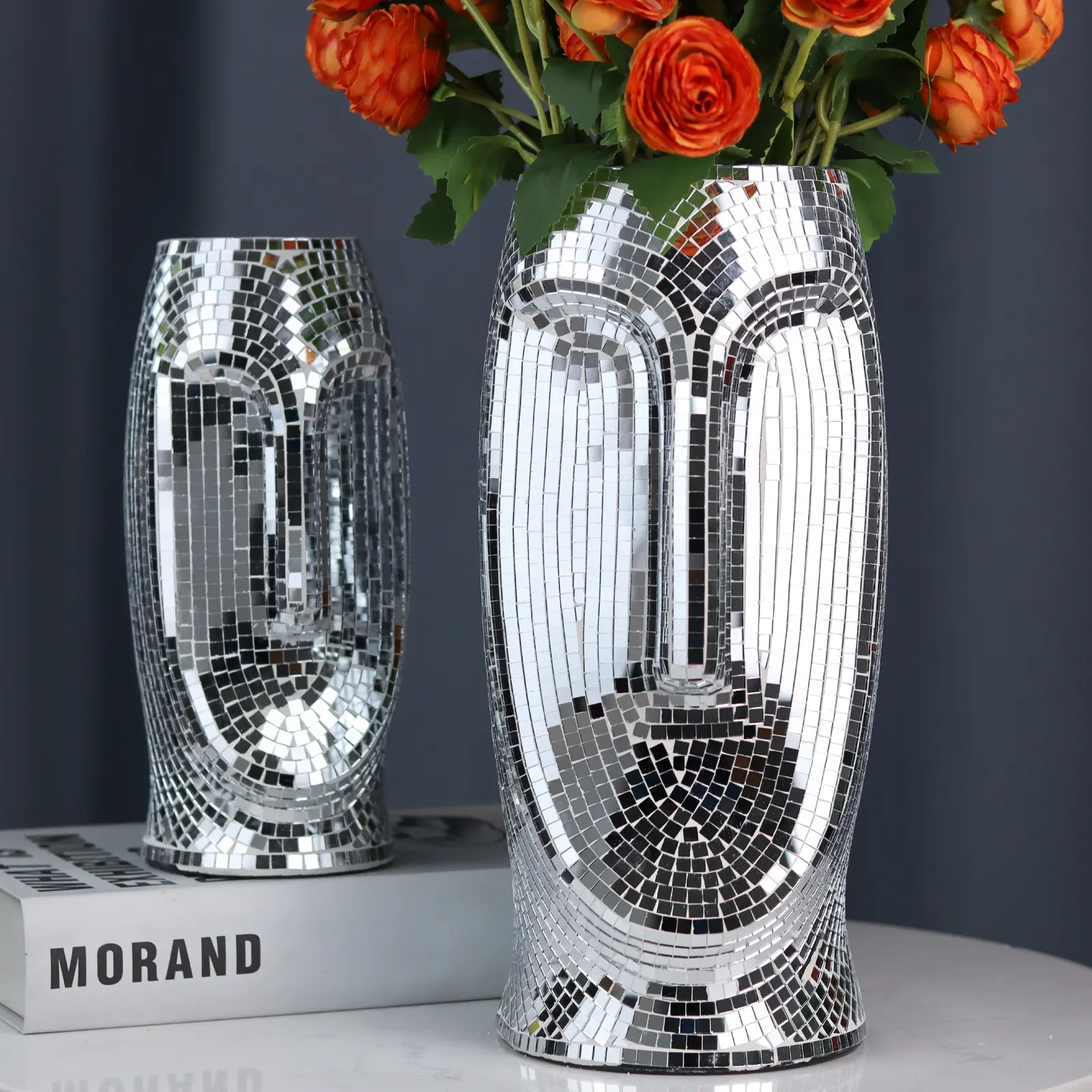 Large Flower Vase Mirror Mosaic Glass Art Face Design Wedding Home Decoration Modern Vases