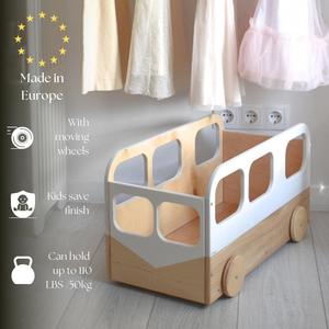 Organisateur de rangement pour jouets <span class=keywords><strong>sur</strong></span> roulettes, boîte <span class=keywords><strong>à</strong></span> jouets en bois pour enfants, <span class=keywords><strong>coffre</strong></span> en bois pour tout-petits, bac <span class=keywords><strong>à</strong></span> livres personnalisé blanc - Product Image 3