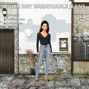 กางเกงยีนส์เอวกลางสำหรับผู้หญิง ราคาขายส่ง เนื้อผ้าระบายอากาศ แห้งเร็ว เป็นมิตรกับสิ่งแวดล้อม กันน้ำ ใส่ได้ทั้งฤดูหนาวและฤดูร้อน - Product Image 2