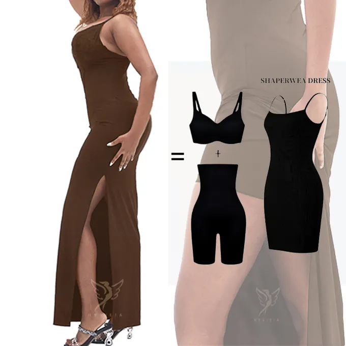 Hygieia Groothandel Vrouwen Naadloze Afslankende Buik Controle Lange Jurk Shapewear Maxi Jurk Ingebouwde Shapewear Zachte Lounge Jurken