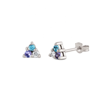 Boucles d'oreilles clous LOZRUNVE en argent sterling 925 plaqué or avec zircon coloré et triple saphir arc-en-ciel
