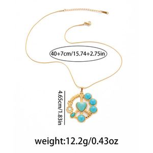 Collar De Acero Inoxidable Stainless Steel Blue Turquoise Heart <b>Titanium</b> Steel Necklace Lace Round Snake Clavicle <b>Chain</b> Necklace - Product Image 5