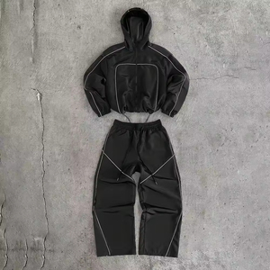 Ensemble de survêtement unisexe réfléchissant 3M vintage automne 2025 – Veste coupe-vent décontractée streetwear avec fermeture éclair et capuche en polyester/nylon - Product Image 2