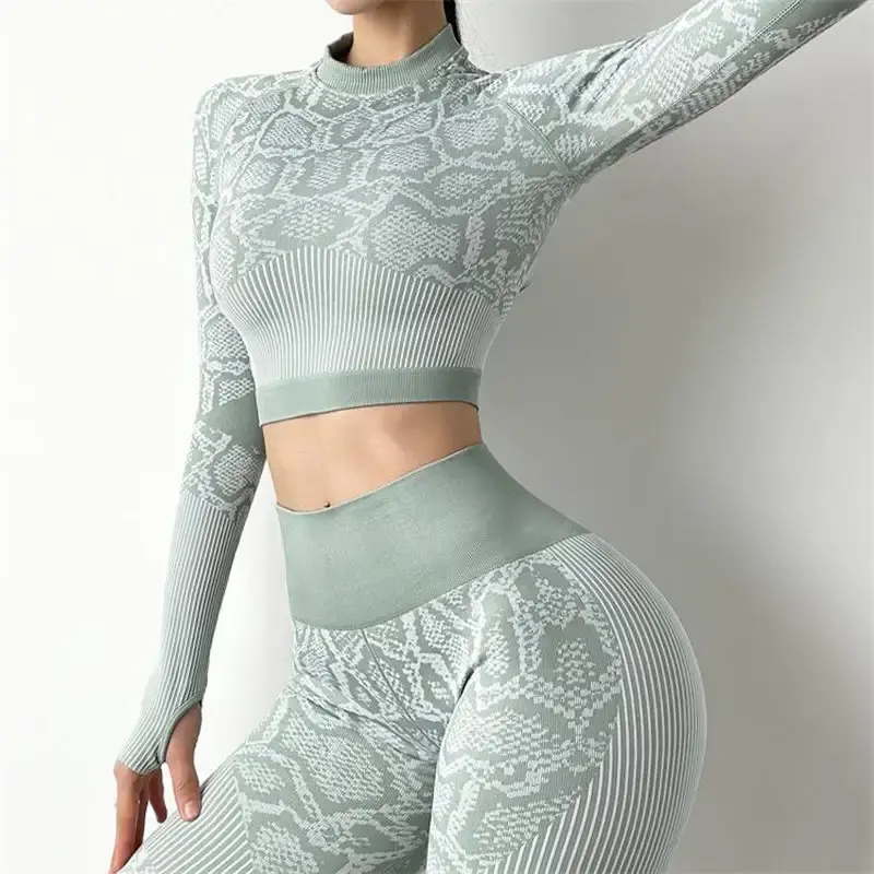 Bán Buôn Phụ Nữ Cao Eo Dài Tay Áo Crop Top Xà Cạp Yoga Thể Thao Mặc Biểu Tượng Tùy Chỉnh In Tập Thể Dục Yoga Quần Bộ