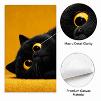 Impression sur toile de chaton noir mignon de luxe 40x71cm, art mural animalier fantaisiste, impression HD sur fond jaune pour la décoration intérieure