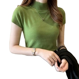 Women's Half-High Neck Short-Sleeved <b>Sweater</b> Bottoming <b>Shirt</b> With a Inside Thin Short Top - Product Image 4