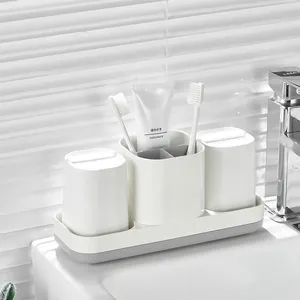 Set Kamar Mandi Plastik Tempat Sikat Gigi Dispenser Gaya Sederhana