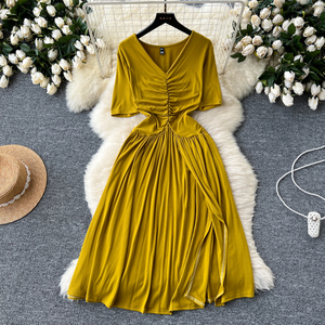 Nueva moda dulce encaje bordado cintura tirando vestido para mujer sensación única delgada elegante edad reducción primer amor vestido - Product Image 1